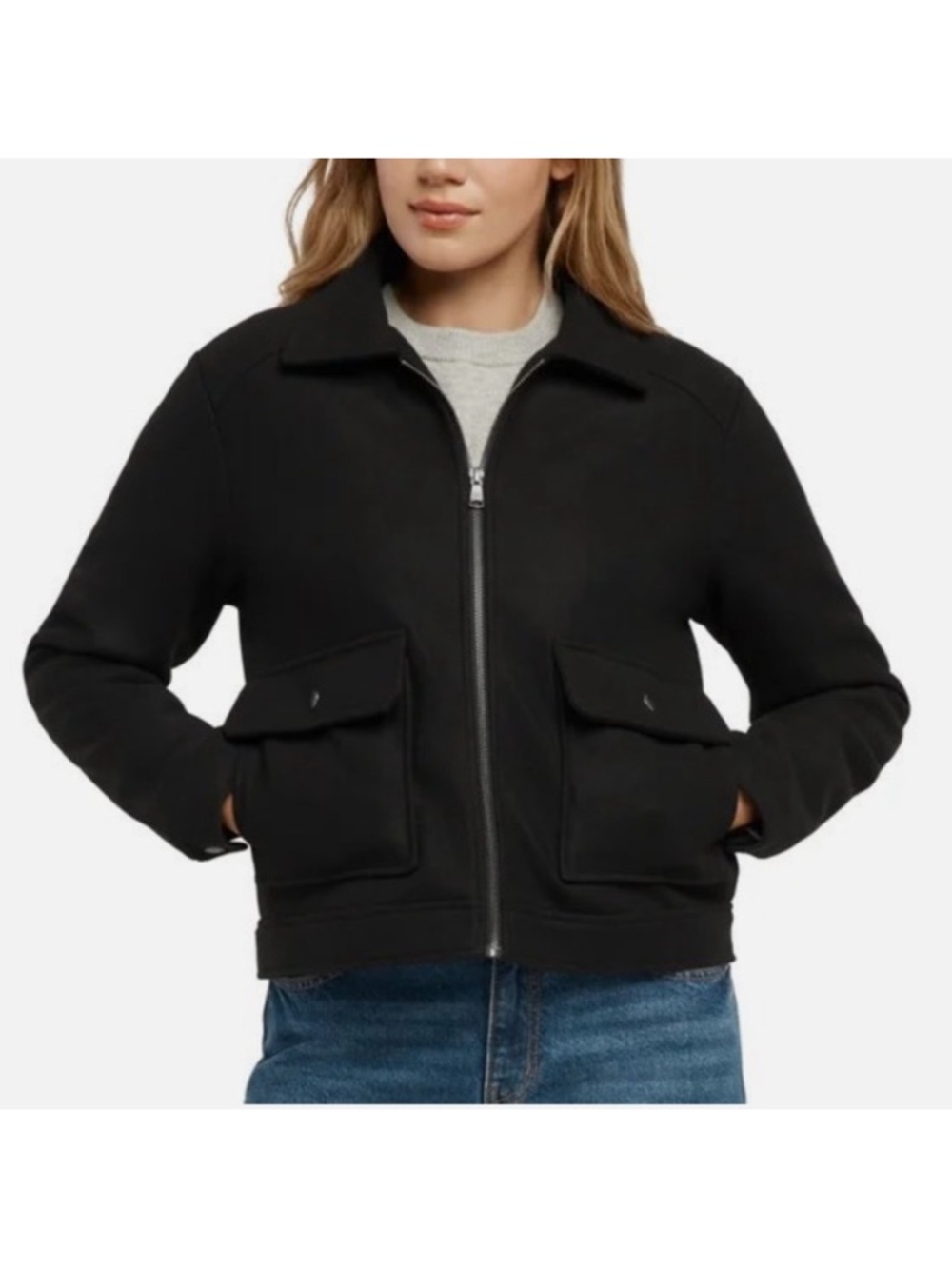 Banana Republic Womens Jacket Black Pockets Button Cuffs Soft Heavyweight